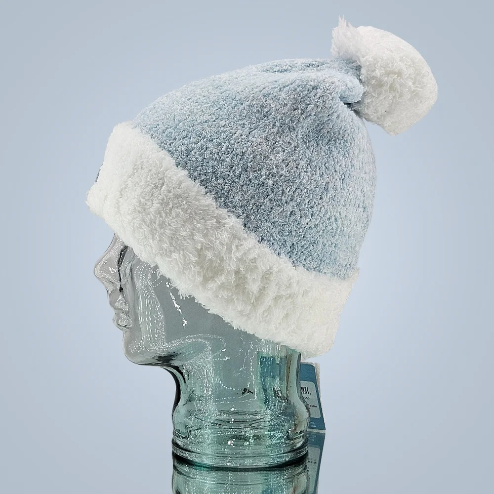 Barefoot Dreams x Disney Hat Beanie Frozen Heathered Ice Blue Slouchy Pom Pom